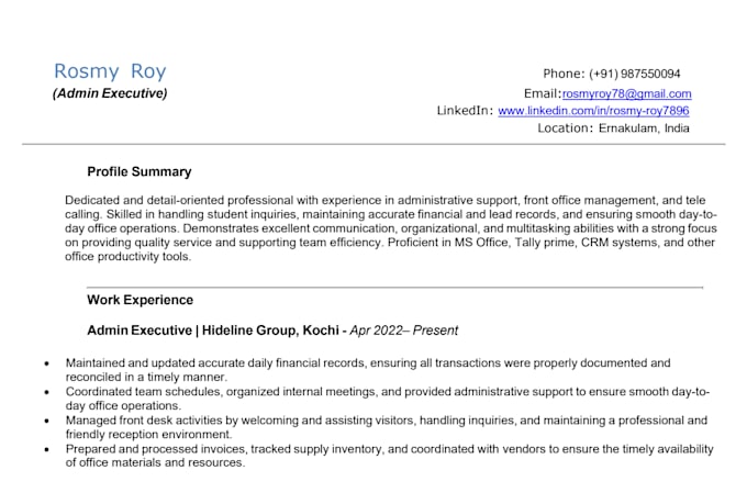 create a professional resume for job applications